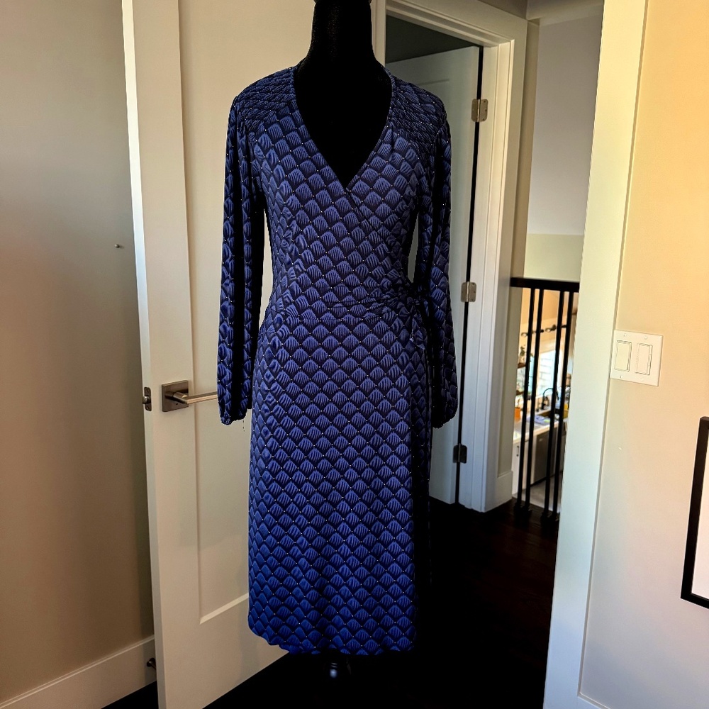 Laundry by Shelli Segal Blue Print Wrap Dress 8